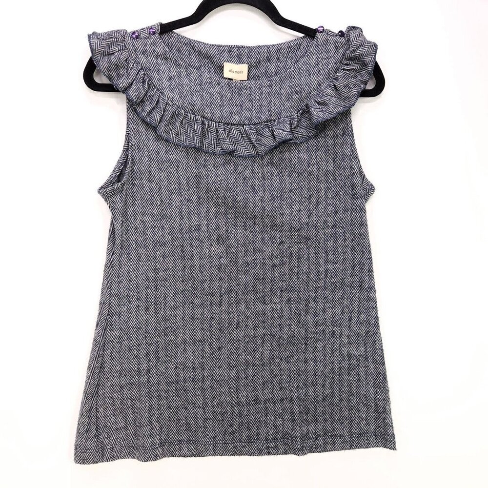 Ella Moss Top Ruffle Trim Cap Sleeve Layering Medium Blouse Office Casual Gray
